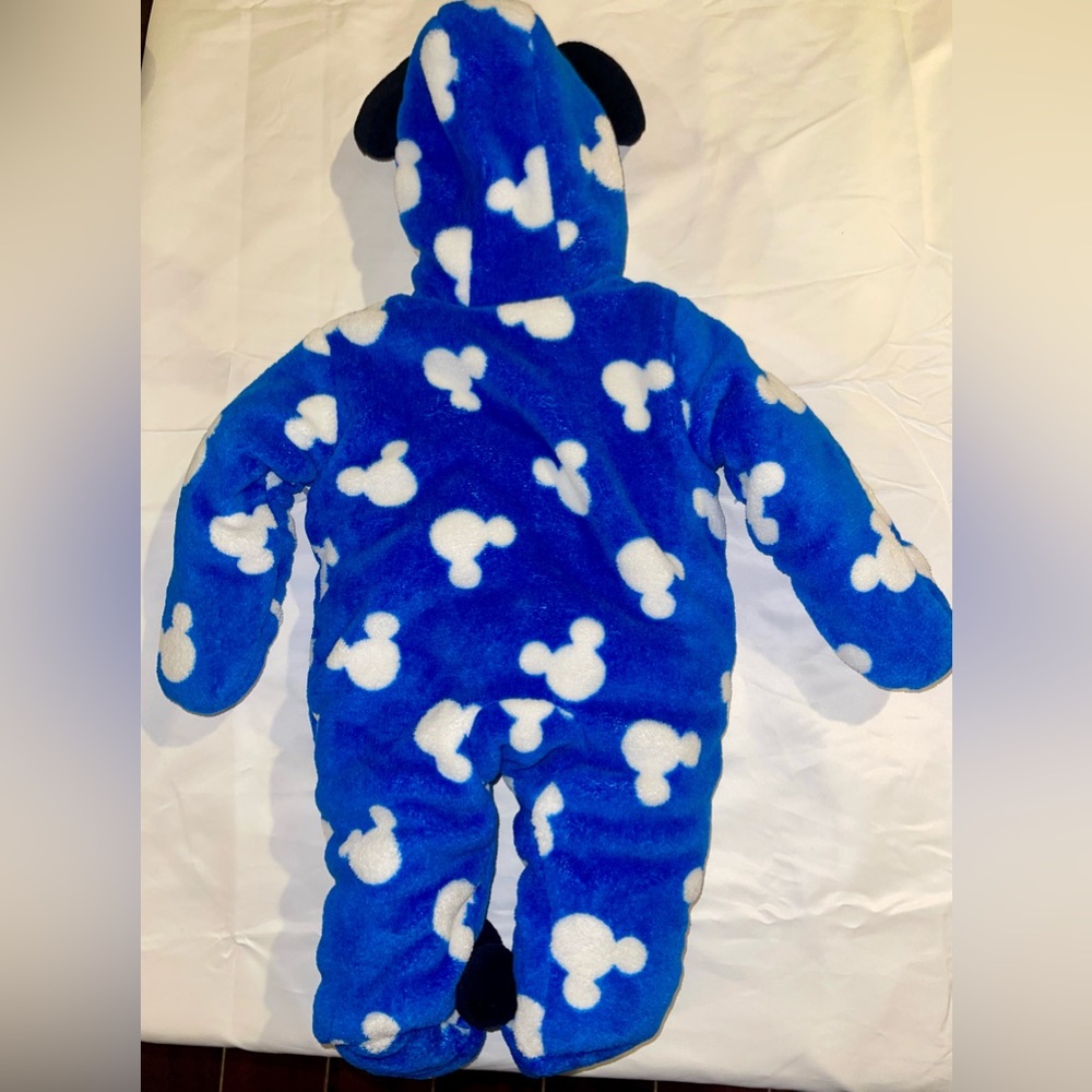 Disney Baby 3 month one piece snow suit hooded footed Mickey Mouse blue - Picture 5 of 10